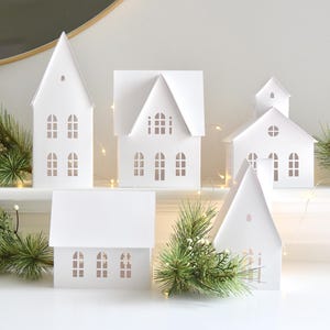 DIY Christmas Village Kit | Pre-Cut Cardstock Set of 5 Houses Craft
