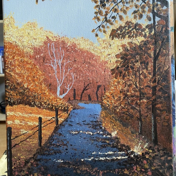 Peinture acrylique originale, paysage de forêt en automne