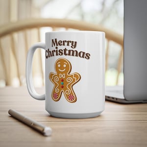 Gingerbread Man Coffee Mug | Merry Christmas Ceramic Cup | Hot Chocolate Mug | Winter Kitchen Decor | 11oz Mug
