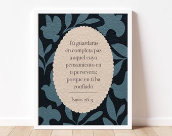 Spanish Bible Verse Print Isaías 26:3 Scripture Art Bible Verse Print Gift for Christian Home Decor for Church Wall Art