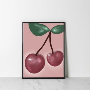 Cherry wall art cherry print cherries home decor fruit wall art print cherry dorm decor