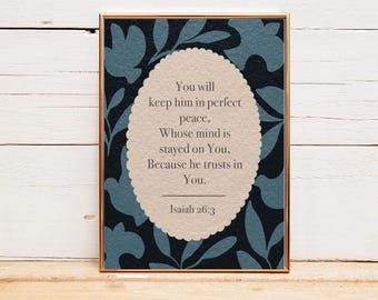 Christian Wall Art Isaiah 26:3 Print Bible Verse Wall Art Blue Scripture Art Christian Gift Home Decor for Church Wall Art
