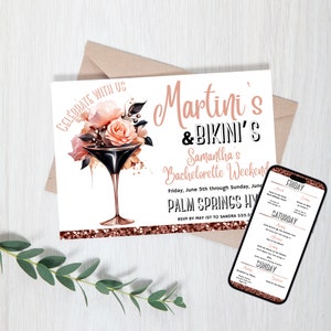 Martinis And Bikinis Bachelorette Invitation And Itinerary | Bach Weekend Itinerary | Bach Martini Bachelorette Invite |Tinis and Bikinis MB