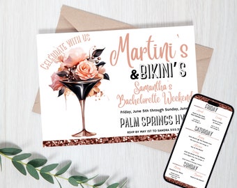 Martinis And Bikinis Bachelorette Invitation And Itinerary | Bach Weekend Itinerary | Bach Martini Bachelorette Invite |Tinis and Bikinis MB