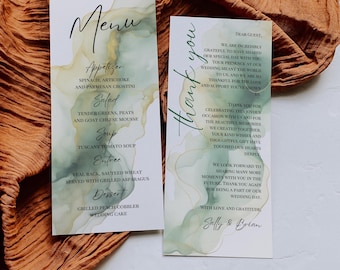Wedding Menu Design, Sage Green Editable Template, Printable Dinner Menu Card, Custom Wedding Stationery - Sage