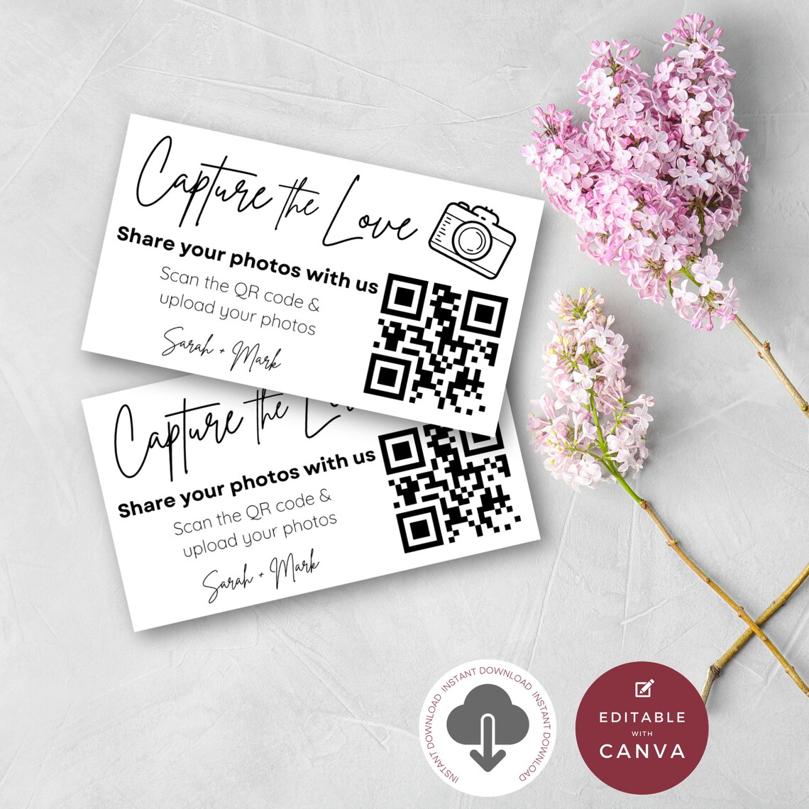 Customizable Wedding Photo Sharing Sign Capture the Love QR Code