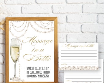 Pearl and Prosecco Message in a Bottle Bridal Shower Activity | INSTANT DOWNLOAD | Editable Sign and cards | Msg in a bottle - Pearl