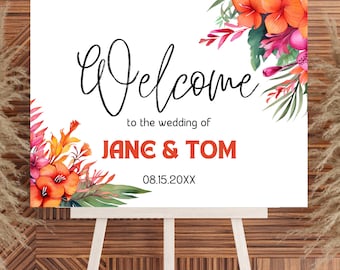 Signo de bienvenida de la boda Aloha / Signo de bienvenida del tema hawaiano / Signo de boda de Hawaii / Tropical / Puesta de sol / Signo de ceremonia hawaiana - Jane