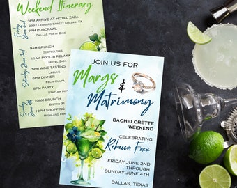 Margs And Matrimony Bachelorette Invite Template | Margaritas And Matrimony | Bach Weekend | Bachelorette Invitation | Hen Party - Margs