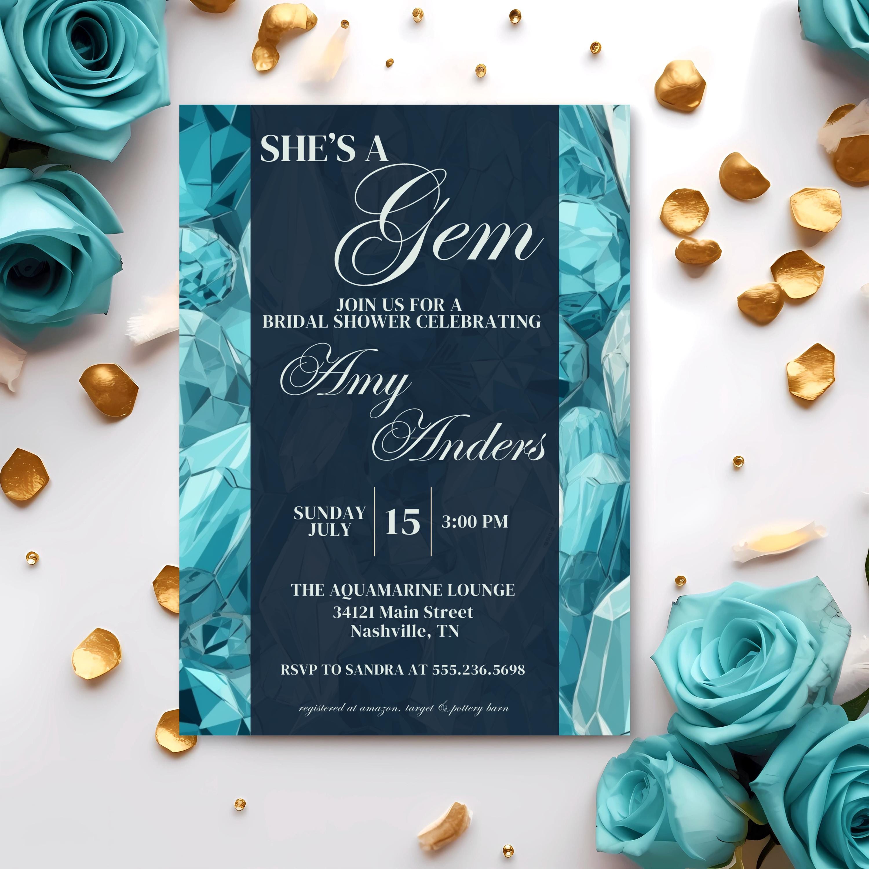 She's a Gem Bridal Shower Invitation | Aquamarine | Geode