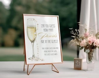 Gra „Perły i Prosecco” – zgadnij, ile pereł, zabawa na wieczór panieński, edytowalny szablon, zabawna gra imprezowa – Perły