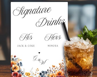 Floral Garden Bar Menu Template, Editable Wedding Drink Sign, Printable Drinks Menu, Instant Download Design - Genevieve