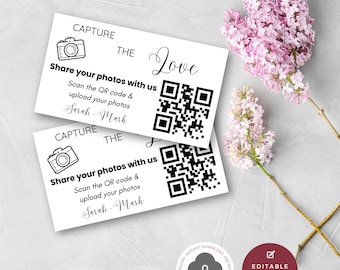 Capture The Love QR Code Wedding Card | Modern Minimalist Photo Card | Printable Share the Love | Editable - Minimalist