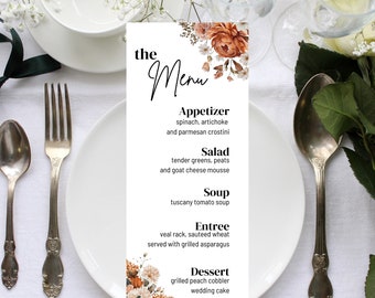 Terracotta Wedding Menu Template | Burnt Orange Wedding Template | Fall Wedding Menu | Minimalist Wedding Menu | Instant Download - Tatiana