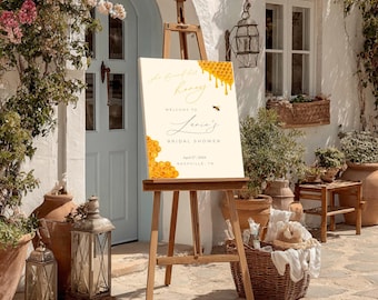 She Found Her Honey Bridal Shower Welcome Sign, Editable Bee Theme Decor, Customizable Template, Instant Download - Honey