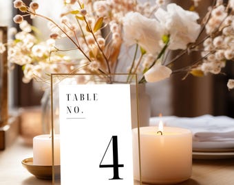 Bruiloft tafelnummer serif | Minimalistische serif-tafelnummerkaarten, INSTANT DOWNLOAD Eenvoudig, zwart-wit, elegant