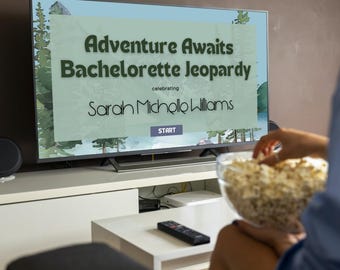 Plantilla de Jeopardy para despedidas de soltera en campamento: juego de Jeopardy personalizable, presentación en PowerPoint editable, perfecta para despedidas de soltera y campamentos