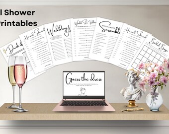 Modern Bridal Shower Games | Download Bundle | Drink If, Bingo, Would She Rather | Engaging Entertainment - Minimalist