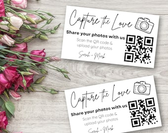 Letrero personalizable para compartir fotos de bodas / Código QR Capture the Love / Plantilla editable de descarga digital / Libro de visitas DIY - Minimalista