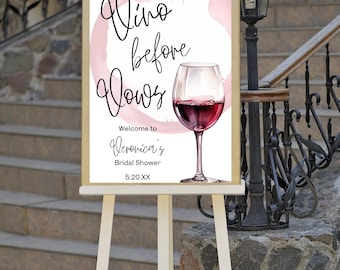 Placa de boas-vindas para chá de panela Vino Before Vows | Placa de boas-vindas para despedida de solteira Vino Before Vows | Modelo editável | Placa de chá de panela Wine- Vino