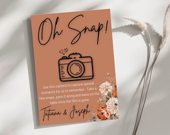 Disposable Camera Wedding Sign | Oh Snap Wedding Sign | Edit With Canva | Printable Oh Snap | Minimalist Wedding Sign | Terracotta - Tatiana