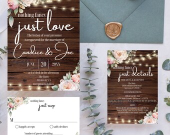Nothing Fancy Just Love Invitation | INSTANT DOWNLOAD | Rustic | Wedding Template | Floral - Candice