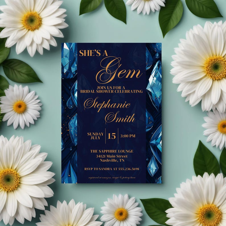 She's a Gem Bridal Shower Invitation Sapphire Geode Crystal Invite