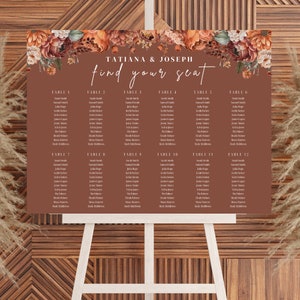 Terracotta Wedding Seating Sign | Fall Wedding Decor | Burnt Orange Wedding Seating Chart Template | Fall Wedding Horizontal Sign - Tatiana