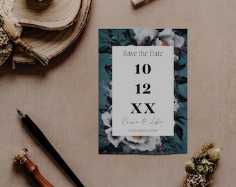 Floral Save the Date Template - Editable Blue & White Wedding Invite - Digital Download - Rustic Design - Cassie