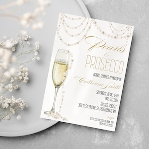 Invitación a la despedida de soltera de Pearls And Prosecco / DESCARGA INSTANTE / Plantilla imprimible / Invitación a la despedida de soltera de Pearl imprimible - Pearl