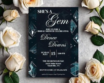 She's a Gem Bridal Shower Invitation | Diamond | Geode Crystal Invite | Birthstone Bridal Shower | Digital Download | Instant Access - Gem