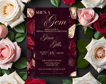 She's a Gem Bridal Shower Invitation | Garnet | Geode Crystal Invite | Birthstone Bridal Shower | Digital Download | Instant Access - Gem