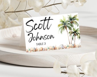 Place Card Template Coastal | Palm Tree | Beach Wedding Wedding Place Card | Printable Wedding Name Card | Printable Place Cards - Beachy