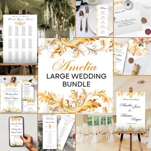 Gold Wedding Bundle | Editable Templates | Large Bundle for Wedding | Invite Set | Wedding Signs - Ameia