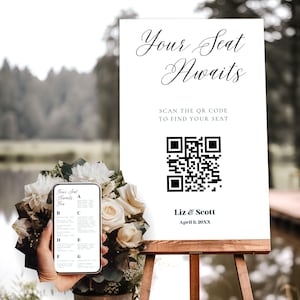 Modern Digital Seating Chart with QR Code - Wedding Guest Seating Plan - Editable Canva Template - Instant Download