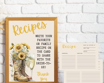 Boots and Bubbly Bridal Shower Recipe Card | Share A Recipe | Recipe Card For Bride | Printable Recipe Card | Bridal Shower Insert - BBSB