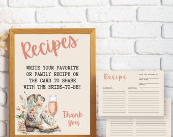 Boots and Bubbly Bridal Shower Recipe Card | Share A Recipe | Recipe Card For Bride | Printable Recipe Card | Bridal Shower Insert - BBCG