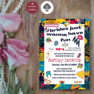 Retro 90s Bridal Shower Invitation | INSTANT DOWNLOAD | Printable Template | Clueless | 1990&#39;s Invite | Bridal Party Invite - As If
