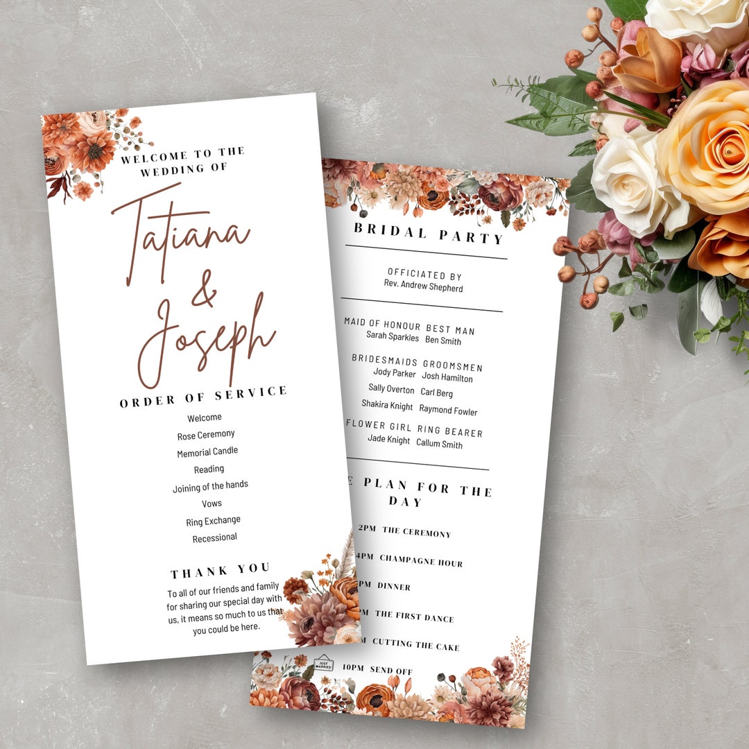 Terracotta Wedding Program Template | Fall Wedding Program Template ...