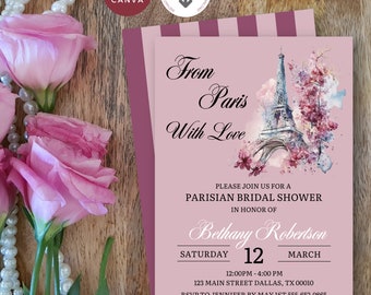 Parisian Bridal Shower Invitation | INSTANT DOWNLOAD | From Paris with Love | She said oui | Eiffel Tower Printable Invitation - Paris