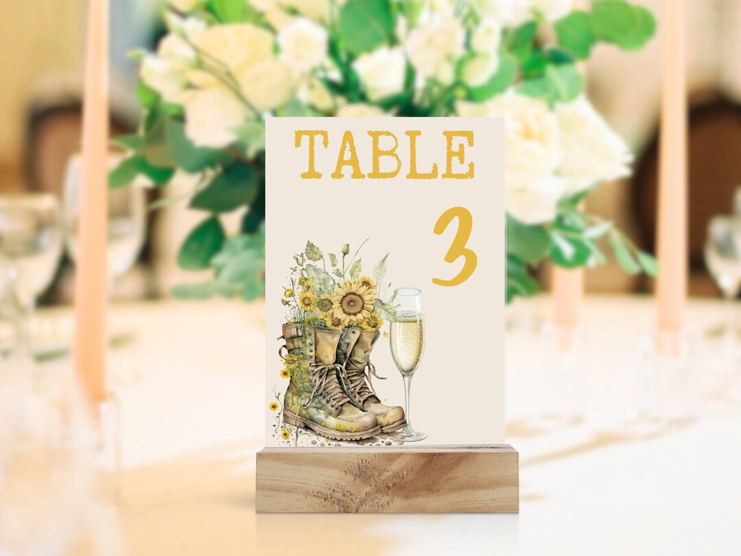 Rustic Sunflower Bridal Shower Table Numbers | INSTANT DOWNLOAD | Boots ...