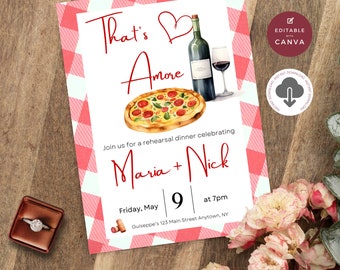 Pizza Rehearsal Dinner Invitation Template | Instant Download | Rehearsal Invite | Engagement Party Invitation | Italian Pizza & Wine- Amore