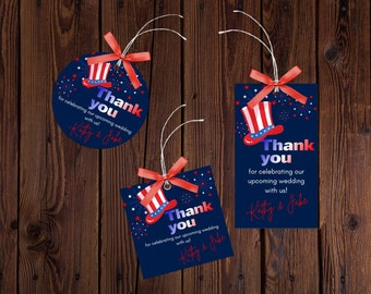 Bearbeitbare 4. Juli Geburtstagsgeschenk Vorlage | Druckbare Patriotische Feuerwerk Geschenkanhänger | Rot Weiß Blau Party | Sofortiger Download - RWID