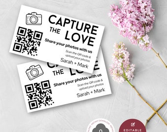 Tarjeta de boda con código QR Capture the Love / Tarjeta con foto de boda / Tarjeta de boda con código QR / DESCARGA INSTANTÁNEA / Edición con Canva - Minimalista