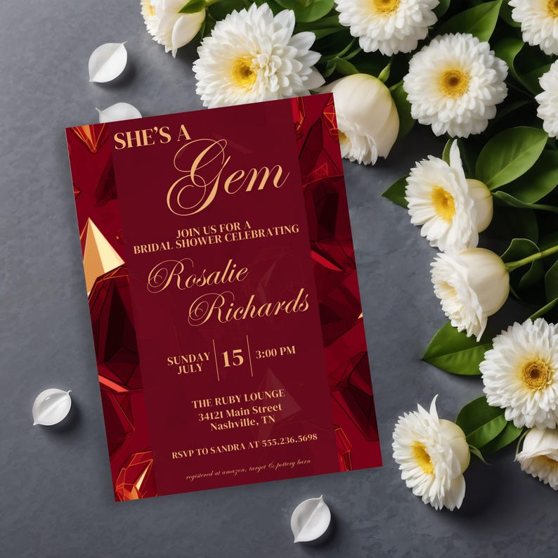 She's a Gem Bridal Shower Invitation Ruby Geode Crystal Invite