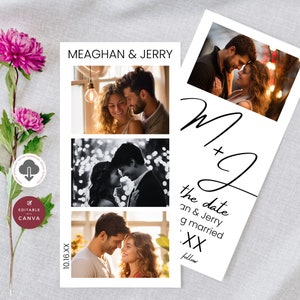 Photo Strip Save the Date | INSTANT DOWNLOAD | Minimalist | Photo booth | Canva Monogram Save the Date Card - PhotoStrip