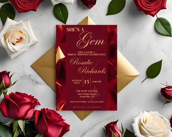 She's a Gem Bridal Shower Invitation | Ruby | Geode Crystal Invite | Birthstone Bridal Shower | Digital Download | Instant Access - Gem