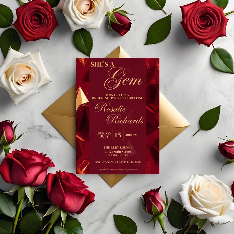 She's a Gem Bridal Shower Invitation Ruby Geode Crystal Invite