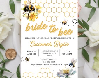 Bride To Bee | Bee Invitation | Printable Download | Instant Download | Digital Or Printed Cards | Wildflower Bridal Shower Invite - Bee
