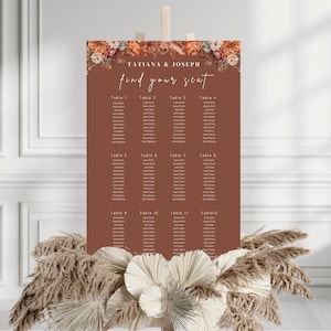 Burnt Orange Wedding Seating Sign | Fall Wedding Decor | Wedding Seating Chart Template | Fall Wedding Vertical Sign | Terracotta - Tatiana